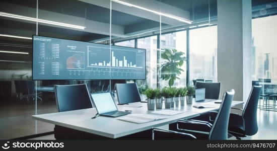 Modern empty meeting room with a big conference table