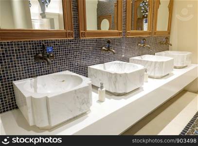 Modern faucet with wash marble basin sink counter wall bathroom