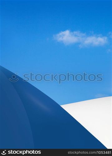 Modern fragment on a construction building, against blue sky, Sunny day. Modern fragment on a construction building, against blue sky