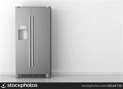 modern fridge in front of white wall. 3d illustration