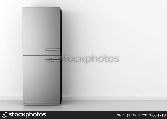 modern fridge in front of white wall. 3d illustration