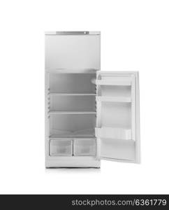 Modern fridge isolated on white background