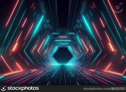 Modern Futuristic Corridor Background with Neon Light