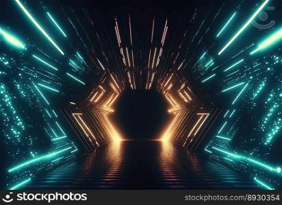 Modern Futuristic Corridor Background with Neon Light