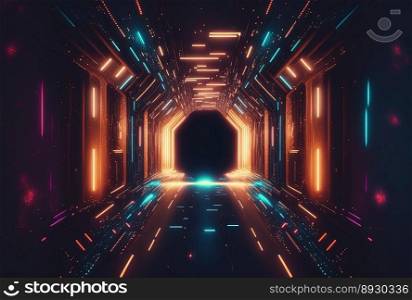 Modern Futuristic Corridor Tech Background with Neon Glow