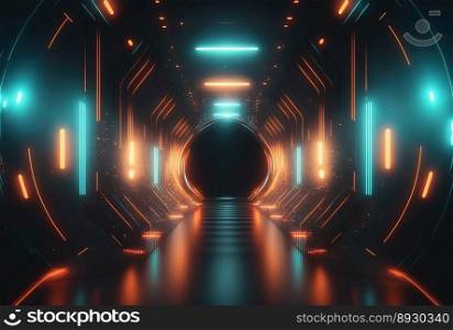 Modern Futuristic Corridor Tech Background with Neon Light