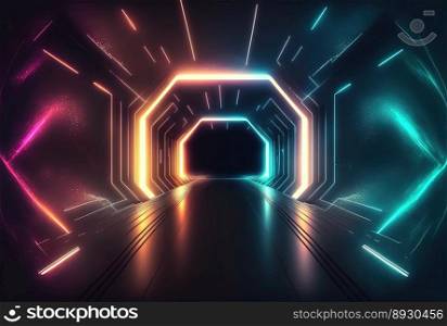 Modern Futuristic Corridor Technology Background with Neon Glow