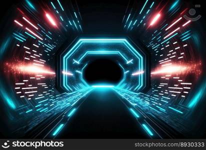Modern Futuristic Corridor Technology Background with Neon Light