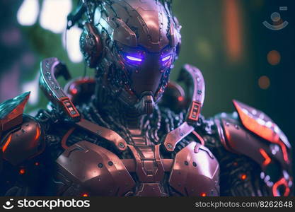 Modern futuristic male humanoid robot with metal outfit. Neural network AI generated art. Modern futuristic male humanoid robot with metal outfit. Neural network generated art