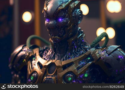 Modern futuristic male humanoid robot with metal outfit. Neural network AI generated art. Modern futuristic male humanoid robot with metal outfit. Neural network generated art