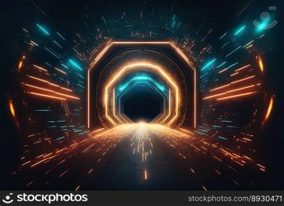 Modern Futuristic Tunnel Background with Neon Glow
