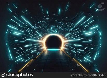 Modern Futuristic Tunnel Background with Neon Light