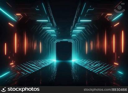 Modern Futuristic Tunnel Tech Background with Neon Light
