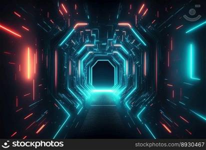 Modern Futuristic Tunnel Tech Background with Neon Light