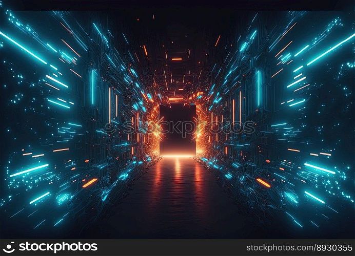 Modern Futuristic Tunnel Technology Background with Neon Glow