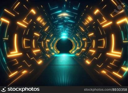 Modern Futuristic Tunnel Technology Background with Neon Glow
