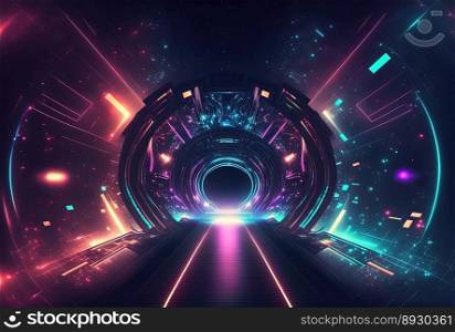 Modern Futuristic Tunnel Technology Background with Neon Light