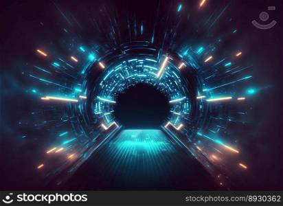 Modern Futuristic Tunnel Technology Background with Neon Light