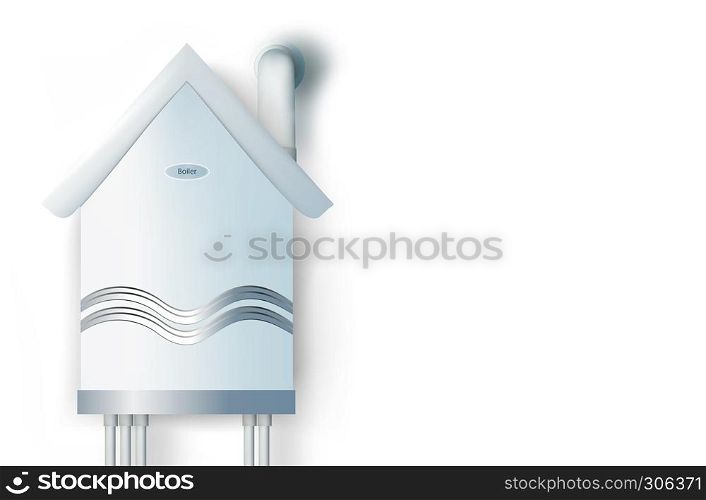 Modern gas boiler in the shape of a house. Warm up home. Warm up a home concept. Isolatedt 3d illustration