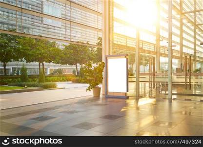Modern glass facade business office building exterior with floor ,evening scene .