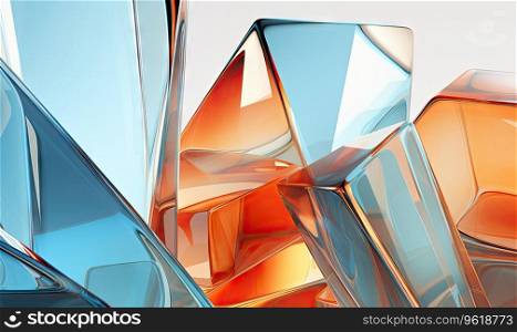 Modern glass morphism design with blue and orange glass structures. Created with generative AI tools. Modern glass morphism design with blue and orange glass structures. Created by AI