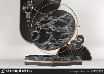 Modern granite,Victory podium show cosmetic product geometric. 3D rendering