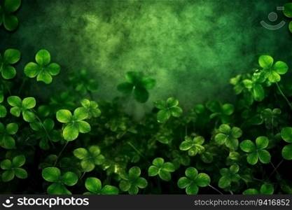 Modern green background with four leaf clover for Saint Patrick&rsquo;s day, generative ai.