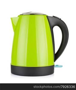 modern green electric kettle, isolated on white