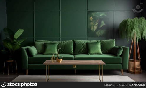 Modern green interior background. Illustration Generative AI 