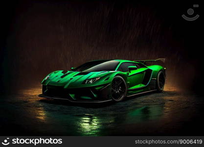  Modern green sports car on a black background.  Generative AI
