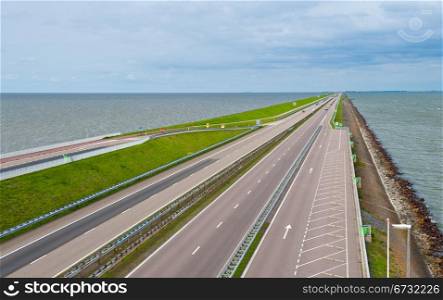Modern Highway on the Protective Dam in Netherlands