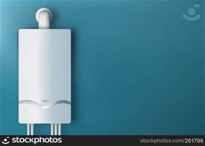 Modern home gas boiler. Heat up home. Heating a house concept. 3d illustration