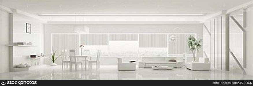 Modern home interior of white apartment panorama 3d render