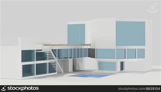 modern hotel building plan with swimming pool 3d render image