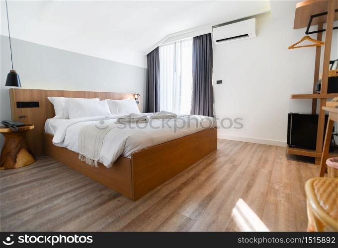 Modern hotel room with large bed , Interior design modern Bedroom