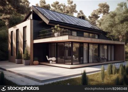 modern house with solar panels  generative ai.