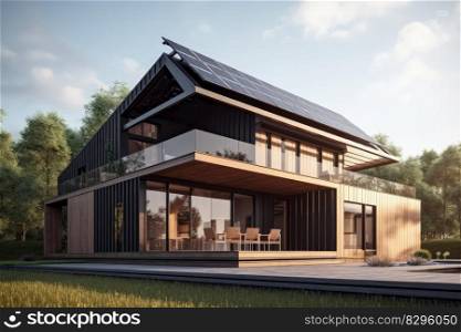 modern house with solar panels  generative ai.