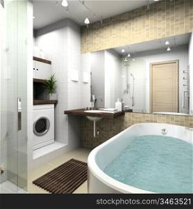 Modern interior. 3D render. Bathroom. Exclusive design.