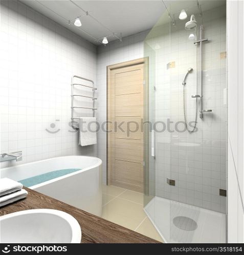 Modern interior. 3D render. Bathroom. Exclusive design.