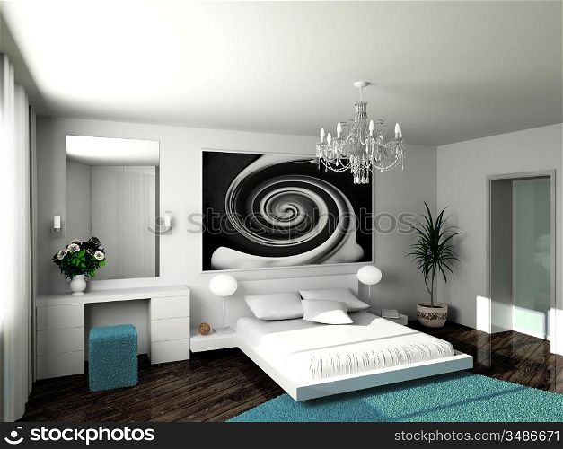Modern interior. 3D render. Bedroom. Exclusive design.