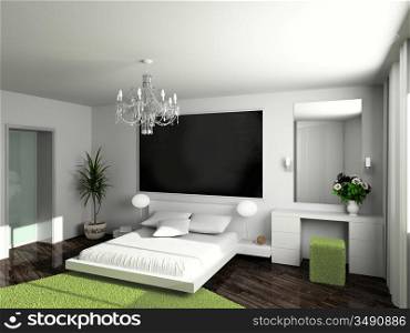 Modern interior. 3D render. Bedroom. Exclusive design.