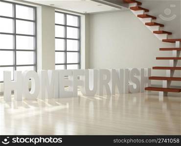 Modern interior (3D render) - Empty Room with Three-dimensional Text
