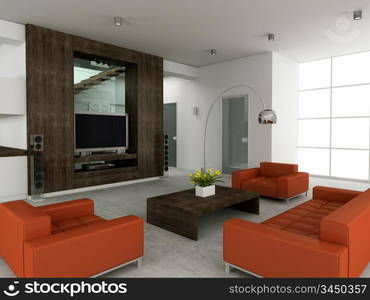 Modern interior. 3D render. Living-room