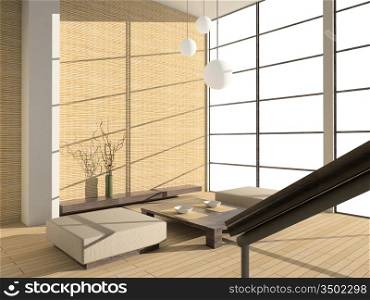 Modern interior. 3D render. Living-room.