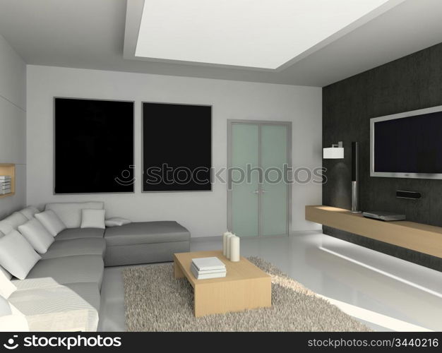 Modern interior. 3D render. Living-room. Exclusive design.