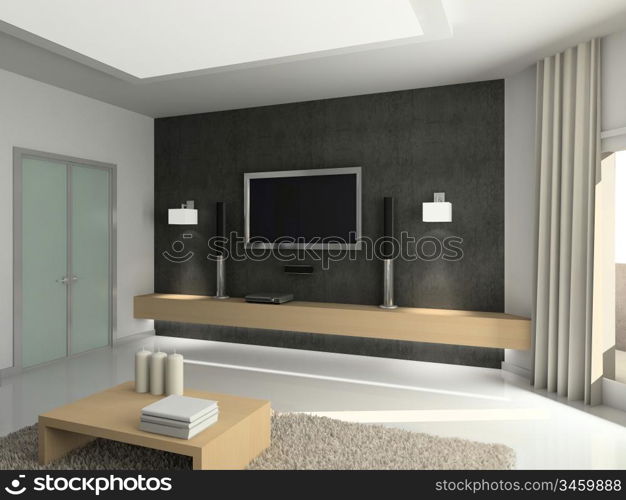 Modern interior. 3D render. Living-room. Exclusive design.