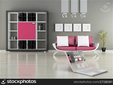 modern interior (3D render) - Sofa With Bookshelf