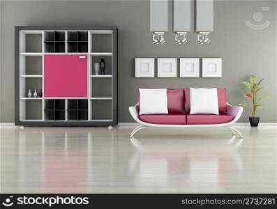 modern interior (3D render) - Sofa With Bookshelf