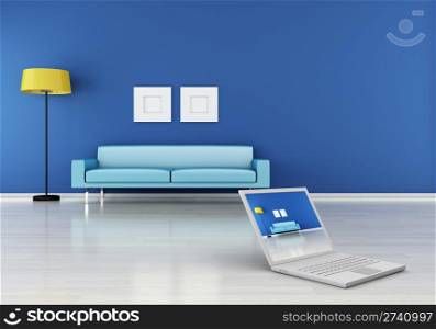 modern interior (3D render) - Sofa With Laptop