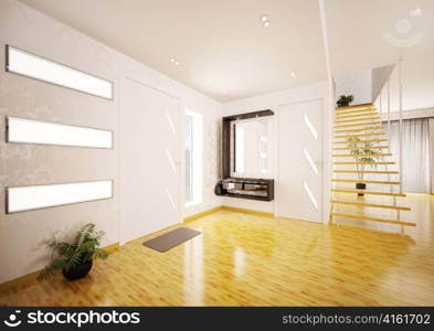 Modern interior design of entrance hall with staircase 3d render